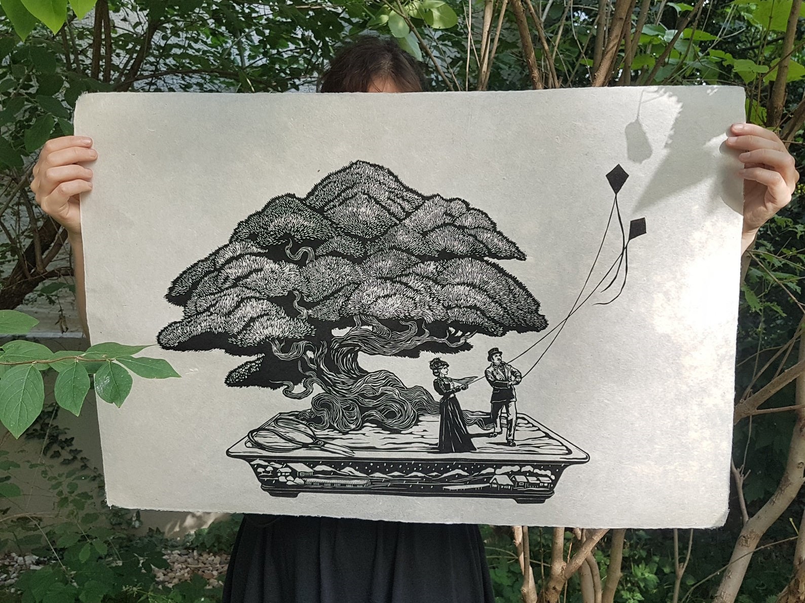 Honey Thief Prints Under the Bonsai tree print