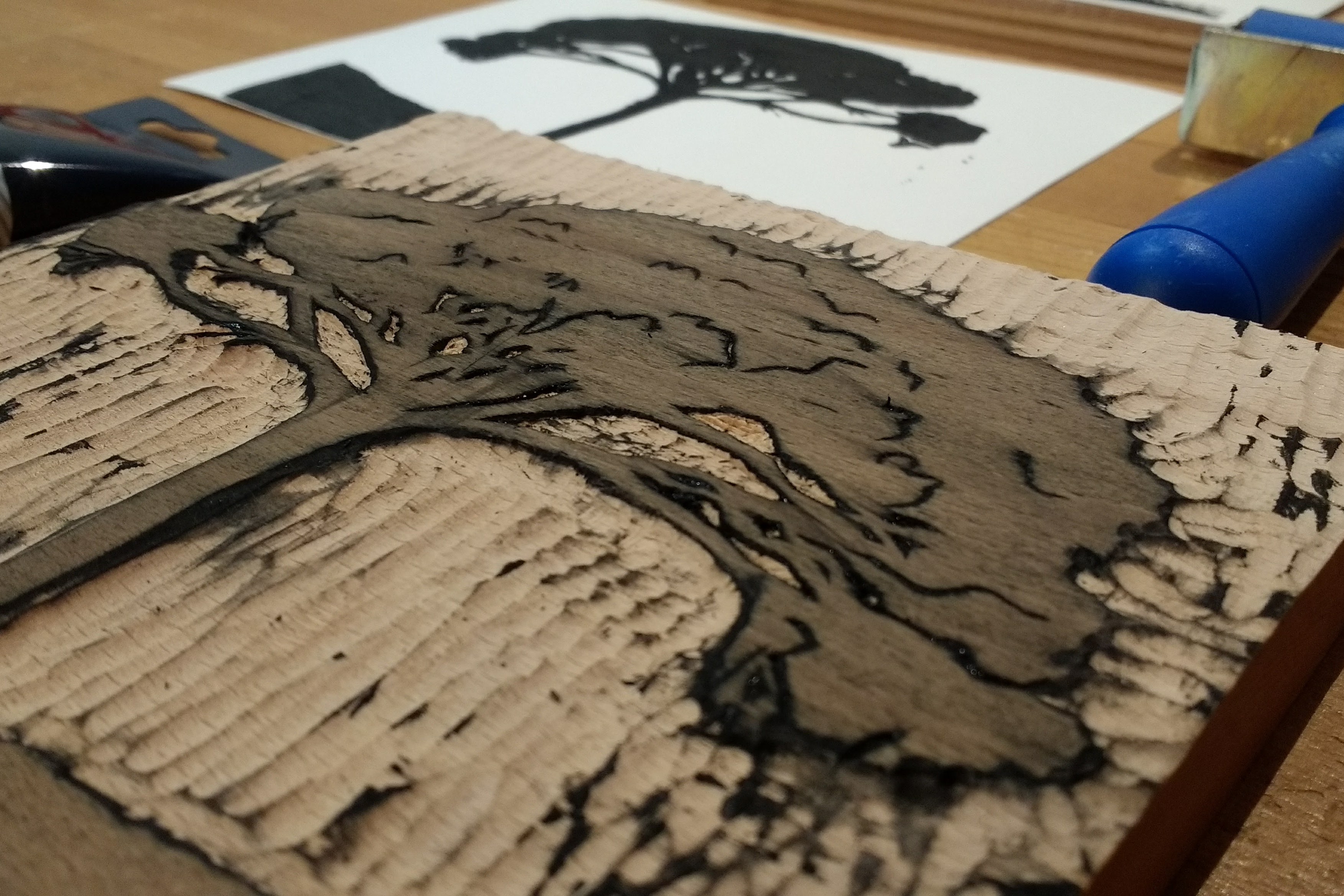 Tree print wood for woodblock printmaking